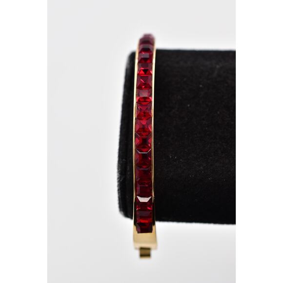 Givenchy Red Square Crystal Bangle Bracelet Gold Tone Shiny Signed 1980s BinO - Picture 1 of 12